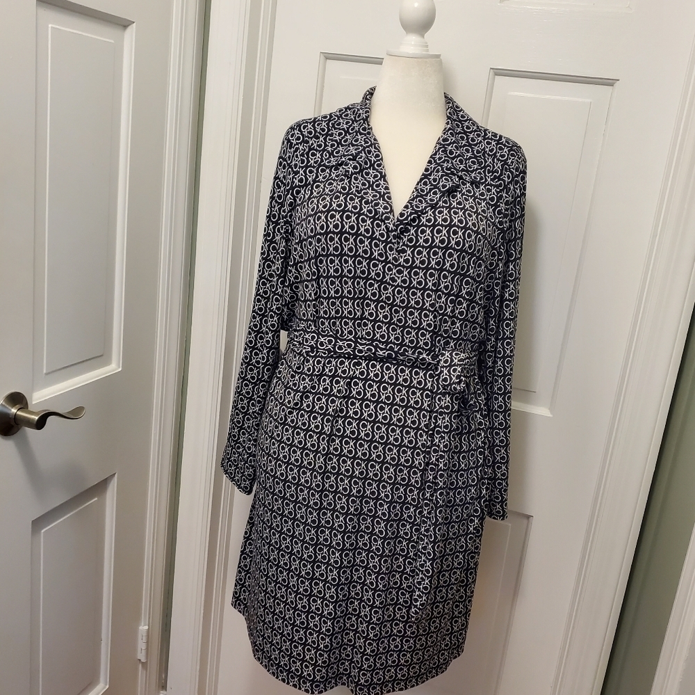 Calvin Klein Collection Dress CK Patterned w/ Belt Black & White Sze 22W Stretch